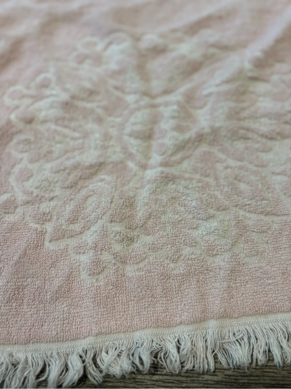Vintage‎ MCM Sears Cotron Hand Towel Pink Floral 1970s Fringe 16x23